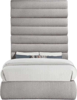 Meridian Furniture Adam Channel Tufted Boucle Upholstered Full Bed with Tall Sculptural Headboard B1256Taupe-F90