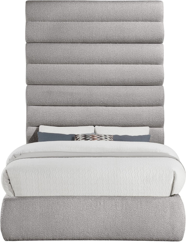 Meridian Furniture Adam Channel Tufted Boucle Upholstered Full Bed with Tall Sculptural Headboard B1256Taupe-F90