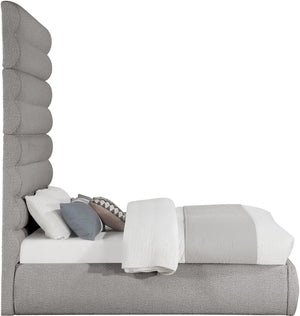 Meridian Furniture Adam Channel Tufted Boucle Upholstered Full Bed with Tall Sculptural Headboard B1256Taupe-F90