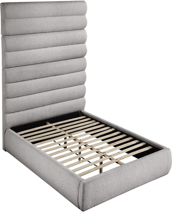 Meridian Furniture Adam Channel Tufted Boucle Upholstered Full Bed with Tall Sculptural Headboard B1256Taupe-F90
