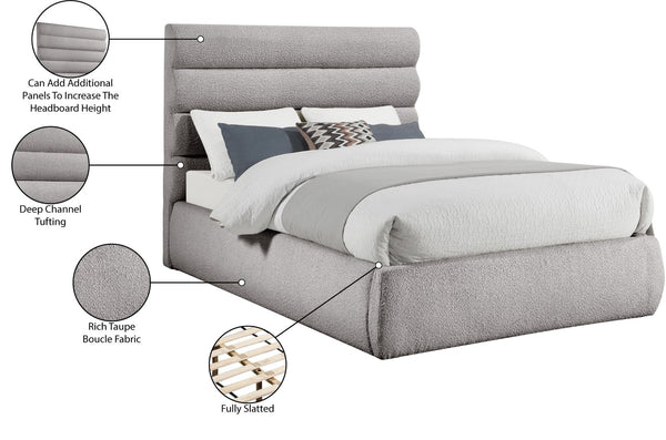 Meridian Furniture Adam Channel Tufted Boucle Upholstered Full Bed with Adjustable Headboard Panels B1256Taupe-F