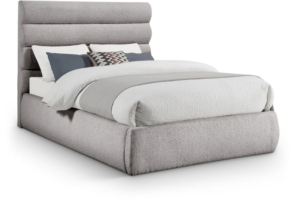 Meridian Furniture Adam Channel Tufted Boucle Upholstered Full Bed with Adjustable Headboard Panels B1256Taupe-F
