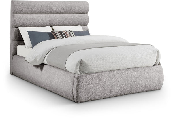 Meridian Furniture Adam Channel Tufted Boucle Upholstered Full Bed with Adjustable Headboard Panels B1256Taupe-F
