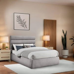 Meridian Furniture Adam Channel Tufted Boucle Upholstered Full Bed with Adjustable Headboard Panels B1256Taupe-F