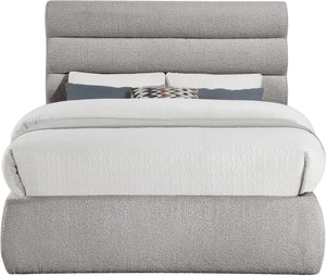 Meridian Furniture Adam Channel Tufted Boucle Upholstered Full Bed with Adjustable Headboard Panels B1256Taupe-F
