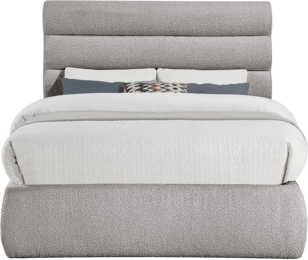 Meridian Furniture Adam Channel Tufted Boucle Upholstered Full Bed with Adjustable Headboard Panels B1256Taupe-F