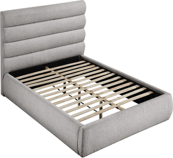 Meridian Furniture Adam Channel Tufted Boucle Upholstered Full Bed with Adjustable Headboard Panels B1256Taupe-F
