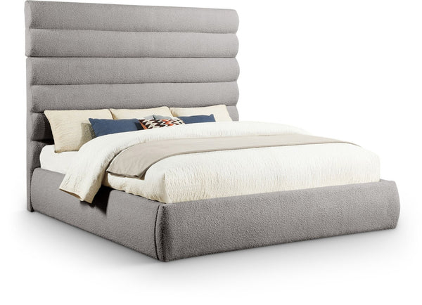 Meridian Furniture Adam Channel Tufted Boucle King Bed Tailored Upholstered Frame for Primary Bedrooms B1256Taupe-K70