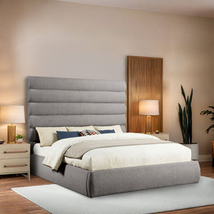 Meridian Furniture Adam Channel Tufted Boucle King Bed Tailored Upholstered Frame for Primary Bedrooms B1256Taupe-K70