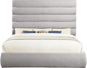 Meridian Furniture Adam Channel Tufted Boucle King Bed Tailored Upholstered Frame for Primary Bedrooms B1256Taupe-K70