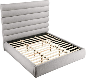 Meridian Furniture Adam Channel Tufted Boucle King Bed Tailored Upholstered Frame for Primary Bedrooms B1256Taupe-K70