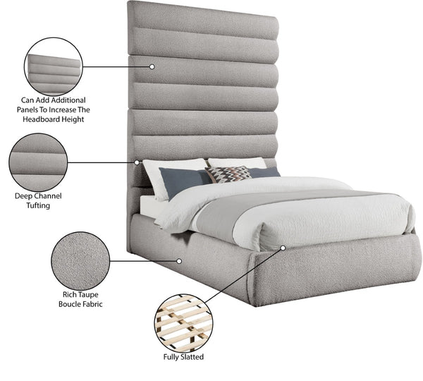 Meridian Furniture Adam Channel Tufted Boucle Upholstered King Bed with Adjustable Modular Headboard B1256Taupe-K90