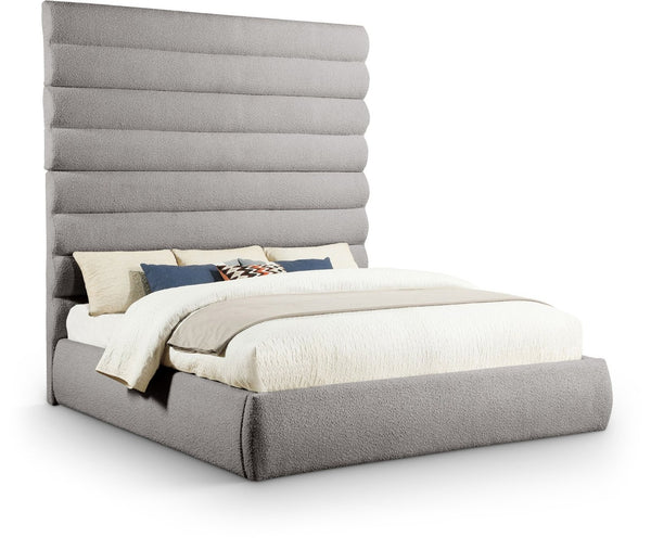 Meridian Furniture Adam Channel Tufted Boucle Upholstered King Bed with Adjustable Modular Headboard B1256Taupe-K90