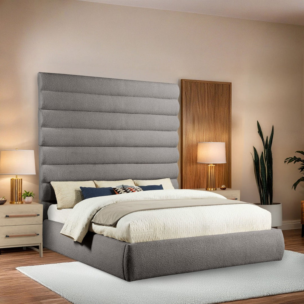 Meridian Furniture Adam Channel Tufted Boucle Upholstered King Bed with Adjustable Modular Headboard B1256Taupe-K90