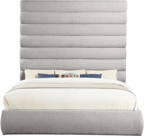 Meridian Furniture Adam Channel Tufted Boucle Upholstered King Bed with Adjustable Modular Headboard B1256Taupe-K90