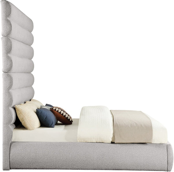 Meridian Furniture Adam Channel Tufted Boucle Upholstered King Bed with Adjustable Modular Headboard B1256Taupe-K90
