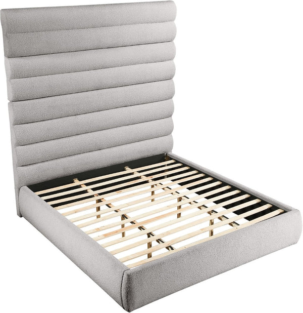 Meridian Furniture Adam Channel Tufted Boucle Upholstered King Bed with Adjustable Modular Headboard B1256Taupe-K90