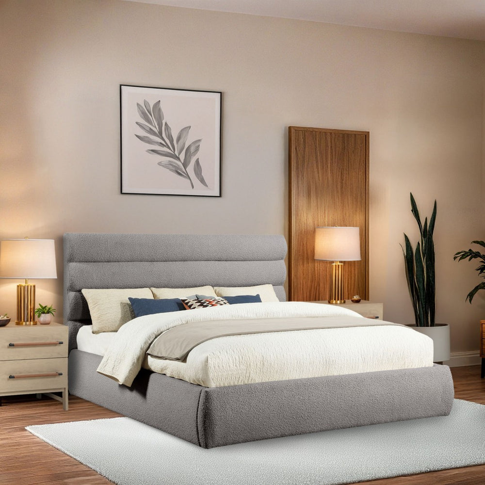 Meridian Furniture Adam Channel Tufted Boucle King Bed with Modular Headboard for Modern Bedroom B1256Taupe-K