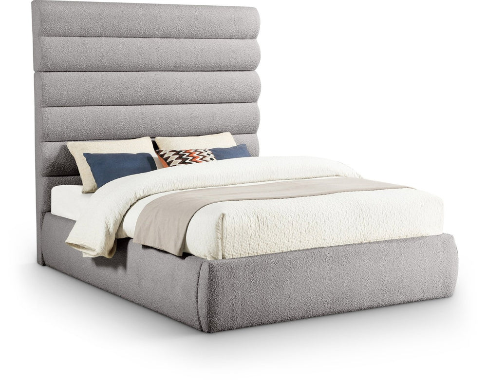 Meridian Furniture Adam Channel Tufted Boucle Queen Bed with Sculptural Headboard for Modern Bedroom B1256Taupe-Q70