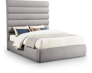 Meridian Furniture Adam Channel Tufted Boucle Queen Bed with Sculptural Headboard for Modern Bedroom B1256Taupe-Q70