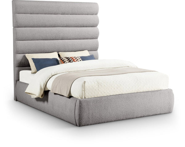 Meridian Furniture Adam Channel Tufted Boucle Queen Bed with Sculptural Headboard for Modern Bedroom B1256Taupe-Q70