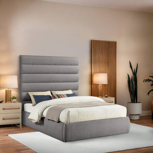 Meridian Furniture Adam Channel Tufted Boucle Queen Bed with Sculptural Headboard for Modern Bedroom B1256Taupe-Q70