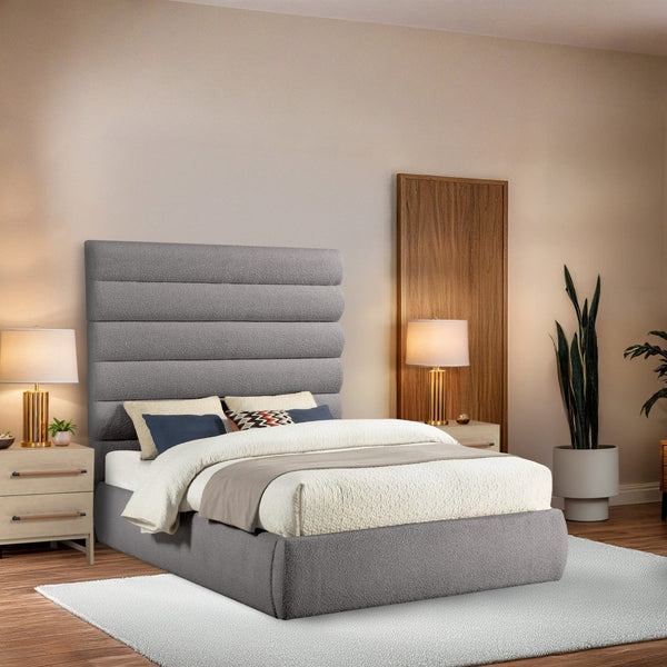 Meridian Furniture Adam Channel Tufted Boucle Queen Bed with Sculptural Headboard for Modern Bedroom B1256Taupe-Q70