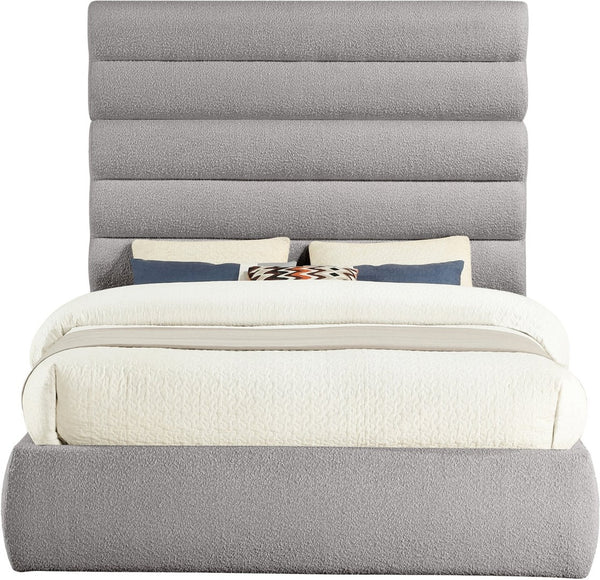 Meridian Furniture Adam Channel Tufted Boucle Queen Bed with Sculptural Headboard for Modern Bedroom B1256Taupe-Q70