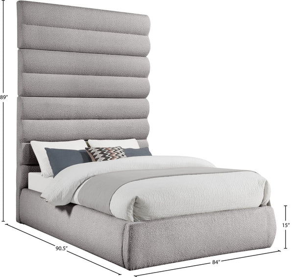 Meridian Furniture Adam Queen Bed Taupe Boucle Upholstery Deep Channel Tufted Architectural Headboard B1256Taupe-Q90