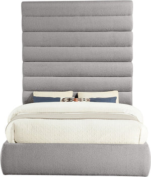 Meridian Furniture Adam Queen Bed Taupe Boucle Upholstery Deep Channel Tufted Architectural Headboard B1256Taupe-Q90
