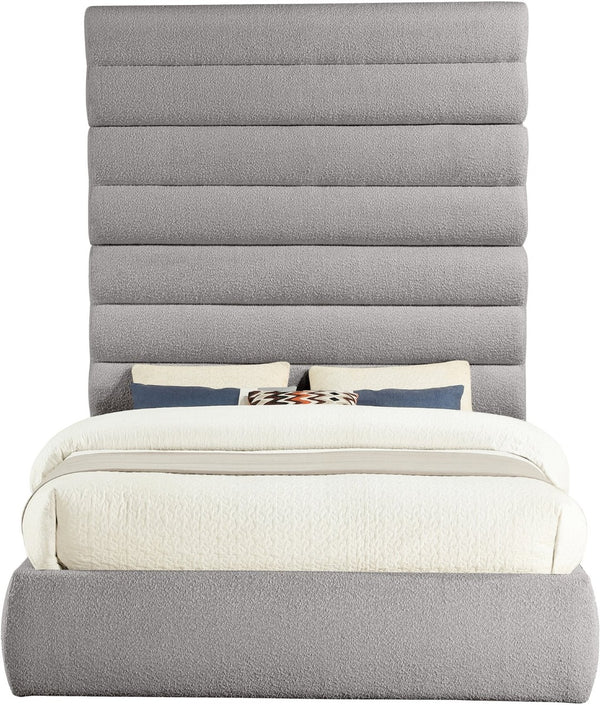 Meridian Furniture Adam Queen Bed Taupe Boucle Upholstery Deep Channel Tufted Architectural Headboard B1256Taupe-Q90