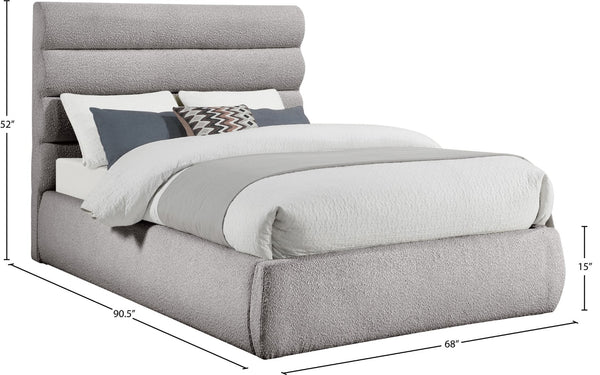 Meridian Furniture Adam Channel Tufted Boucle Queen Bed with Extendable Headboard for Stylish Bedrooms B1256Taupe-Q