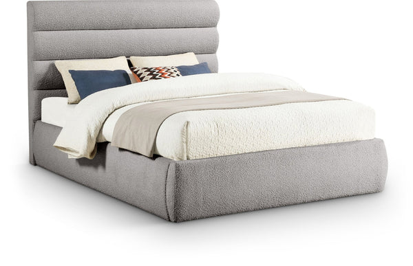 Meridian Furniture Adam Channel Tufted Boucle Queen Bed with Extendable Headboard for Stylish Bedrooms B1256Taupe-Q