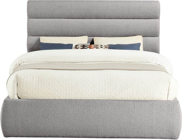 Meridian Furniture Adam Channel Tufted Boucle Queen Bed with Extendable Headboard for Stylish Bedrooms B1256Taupe-Q