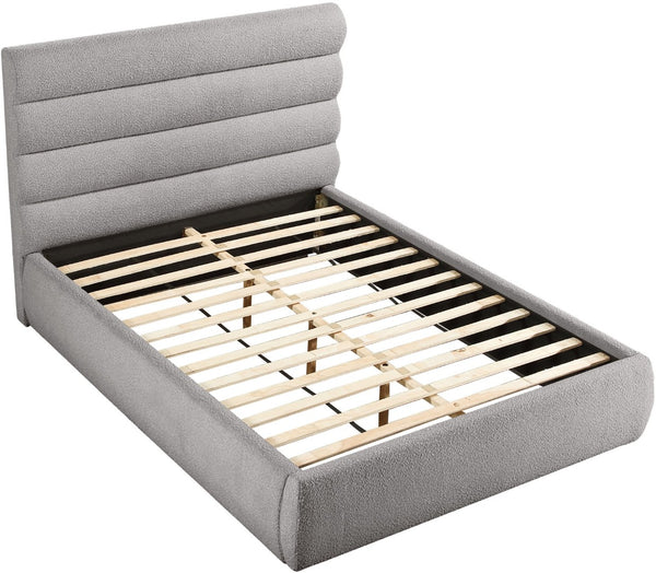 Meridian Furniture Adam Channel Tufted Boucle Queen Bed with Extendable Headboard for Stylish Bedrooms B1256Taupe-Q