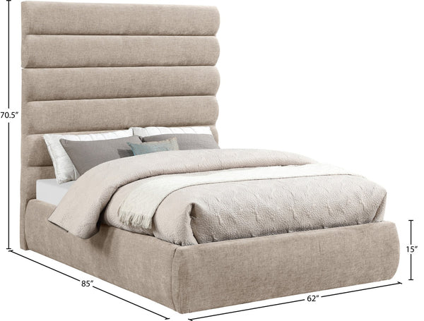 Meridian Furniture Adam Channel Tufted Chenille Full Bed with Adjustable Headboard for Modern Bedrooms B1257Beige-F70