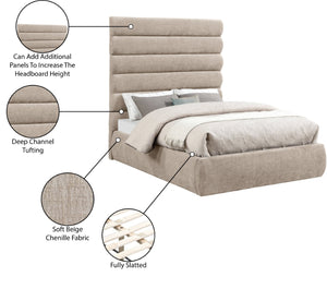 Meridian Furniture Adam Channel Tufted Chenille Full Bed with Adjustable Headboard for Modern Bedrooms B1257Beige-F70