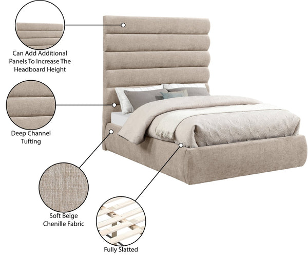 Meridian Furniture Adam Channel Tufted Chenille Full Bed with Adjustable Headboard for Modern Bedrooms B1257Beige-F70