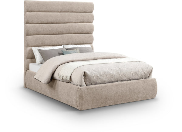 Meridian Furniture Adam Channel Tufted Chenille Full Bed with Adjustable Headboard for Modern Bedrooms B1257Beige-F70