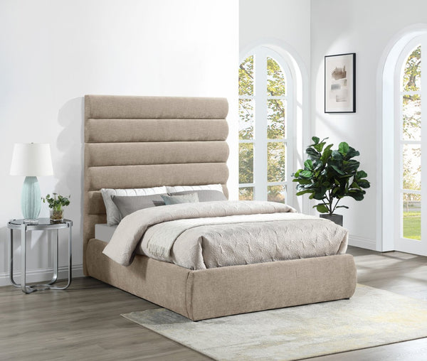 Meridian Furniture Adam Channel Tufted Chenille Full Bed with Adjustable Headboard for Modern Bedrooms B1257Beige-F70