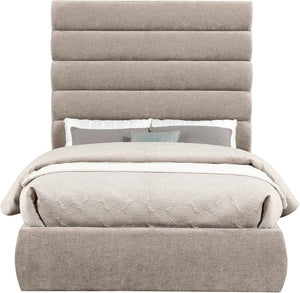 Meridian Furniture Adam Channel Tufted Chenille Full Bed with Adjustable Headboard for Modern Bedrooms B1257Beige-F70