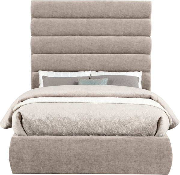 Meridian Furniture Adam Channel Tufted Chenille Full Bed with Adjustable Headboard for Modern Bedrooms B1257Beige-F70