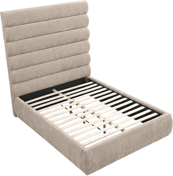 Meridian Furniture Adam Channel Tufted Chenille Full Bed with Adjustable Headboard for Modern Bedrooms B1257Beige-F70