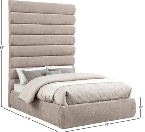 Meridian Furniture Adam Full Bed Chenille Upholstered with Channel Tufted Oversized Headboard Neutral B1257Beige-F90