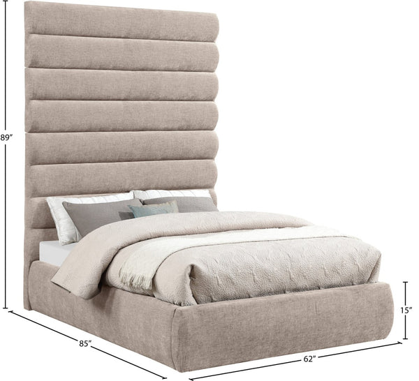 Meridian Furniture Adam Full Bed Chenille Upholstered with Channel Tufted Oversized Headboard Neutral B1257Beige-F90