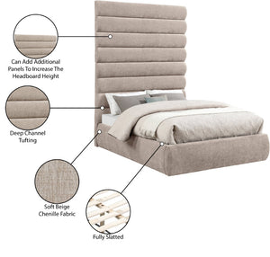 Meridian Furniture Adam Full Bed Chenille Upholstered with Channel Tufted Oversized Headboard Neutral B1257Beige-F90