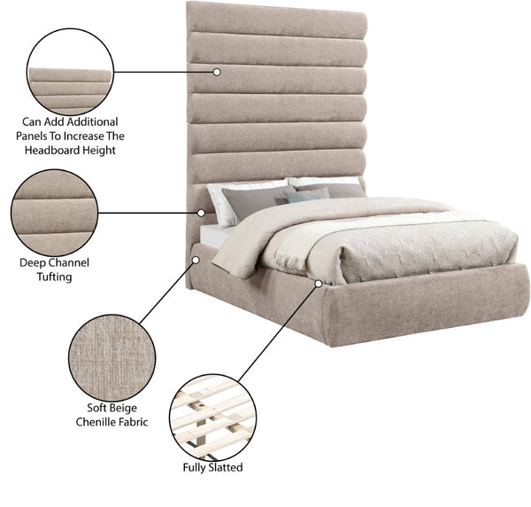 Meridian Furniture Adam Full Bed Chenille Upholstered with Channel Tufted Oversized Headboard Neutral B1257Beige-F90