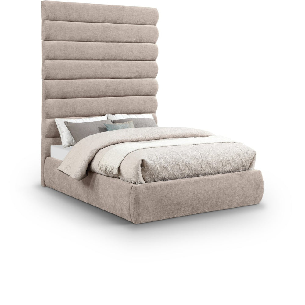 Meridian Furniture Adam Full Bed Chenille Upholstered with Channel Tufted Oversized Headboard Neutral B1257Beige-F90