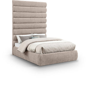 Meridian Furniture Adam Full Bed Chenille Upholstered with Channel Tufted Oversized Headboard Neutral B1257Beige-F90