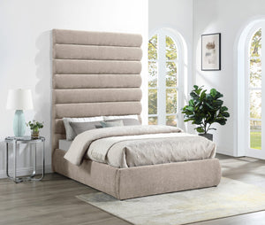 Meridian Furniture Adam Full Bed Chenille Upholstered with Channel Tufted Oversized Headboard Neutral B1257Beige-F90